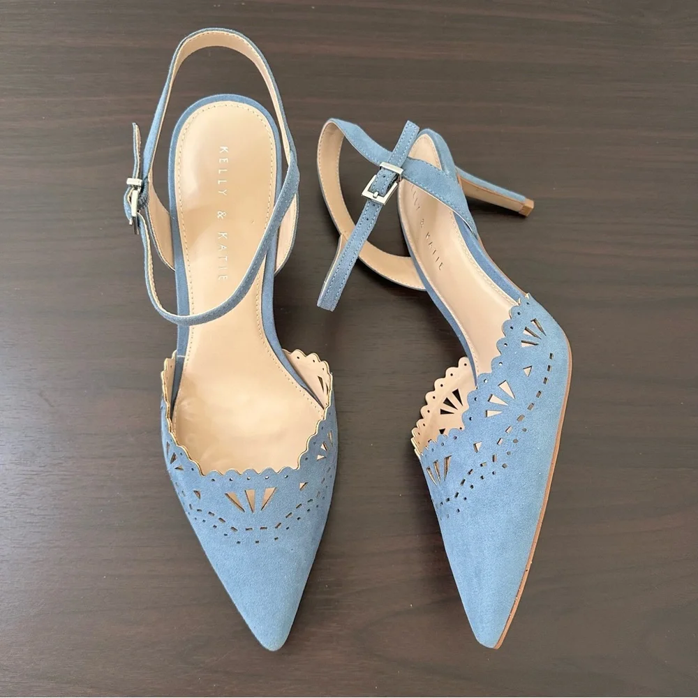 Kelly & Katie Pointed Toe Blue Microsuede Pumps, Size 10 Women's Heels New